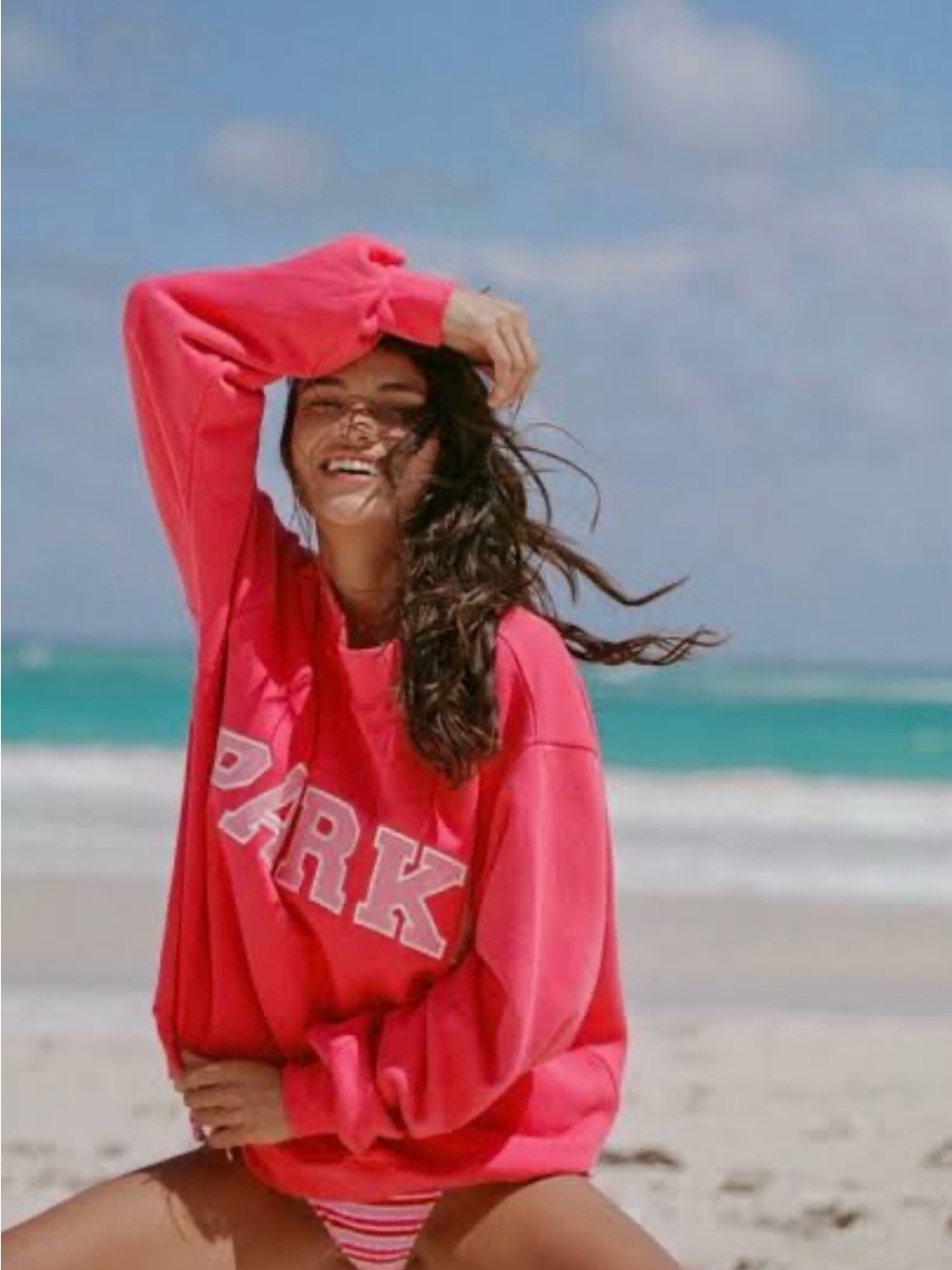 PARKE Coral-Pink Oversized Crewneck Sweatshirt - Picture 2 of 4